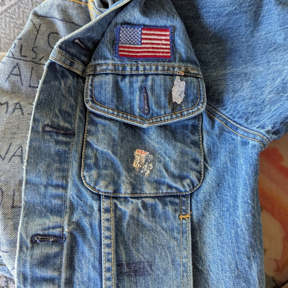 Vintage 80s Graffiti Trucker Jacket M? Blue Jean Jacket Punk Denim - Picture 14 of 16